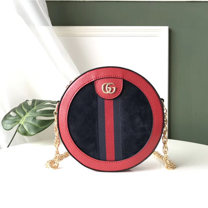 550618 GUCCI 2018新款 Ophidia系列 印花图案 织带 链式圆饼包多色