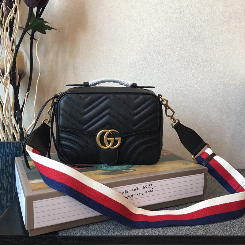 498100 Gucci GG Marmont系列 绗缝 翻盖 肩背包 