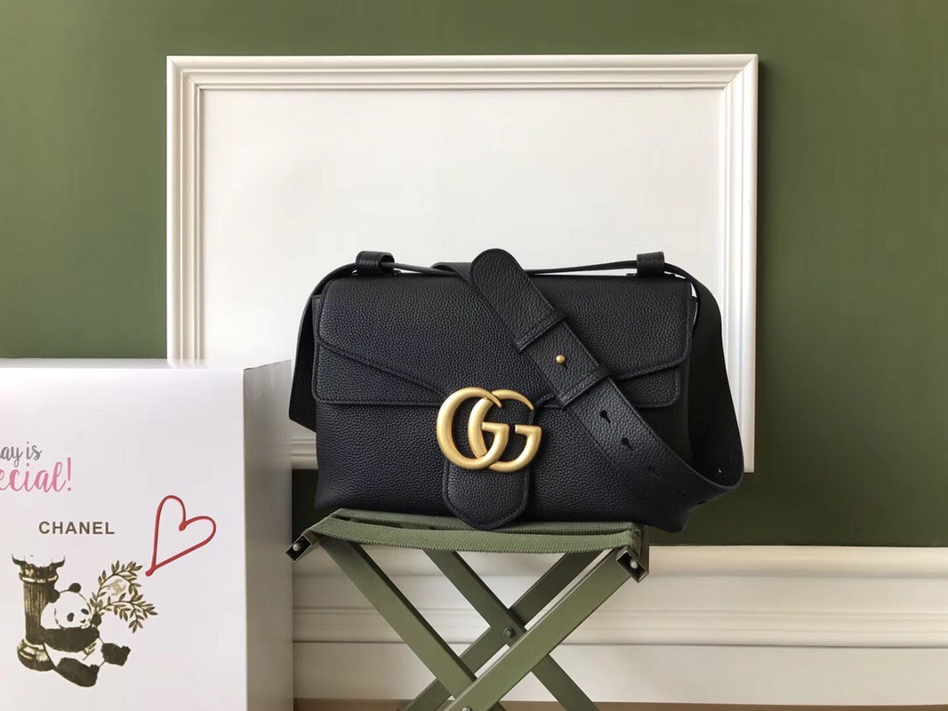 Gucci/古奇 女士GG Marmont翻盖金属logo扣中号单肩包401173