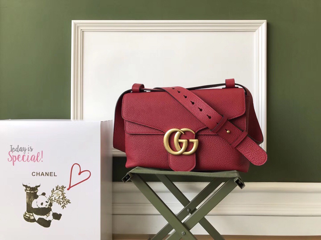 Gucci/古奇 女士GG Marmont翻盖金属logo扣中号单肩包401173