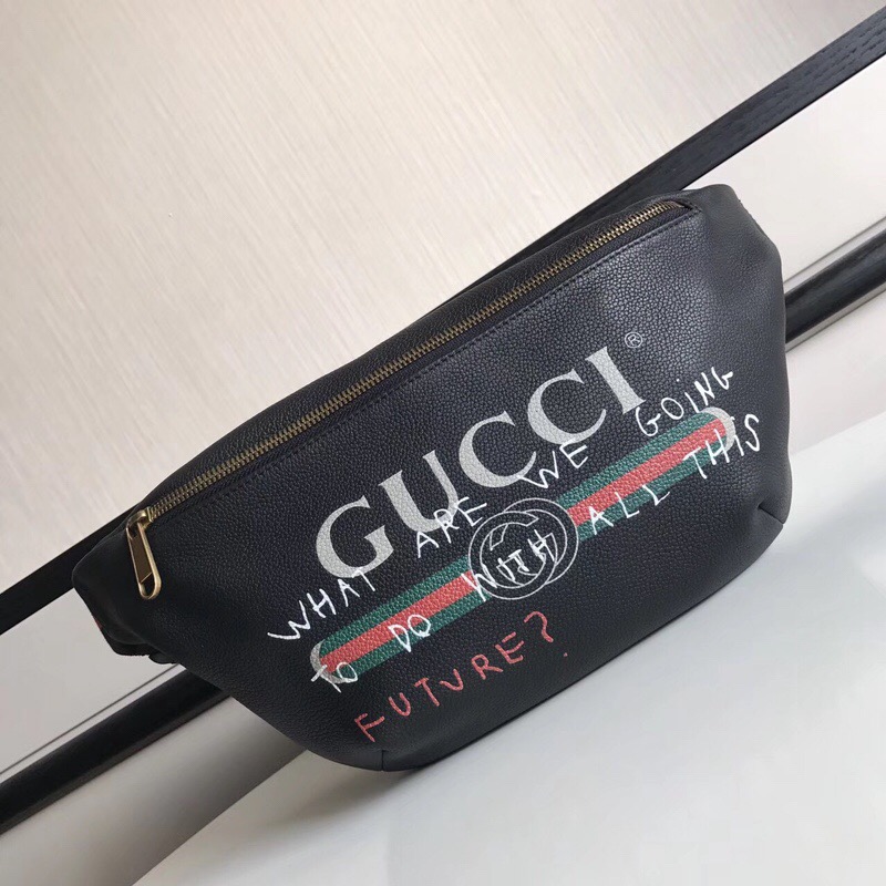 493869 GUCCI 新款大货 进口牛皮 彩印涂鸦 休闲腰包