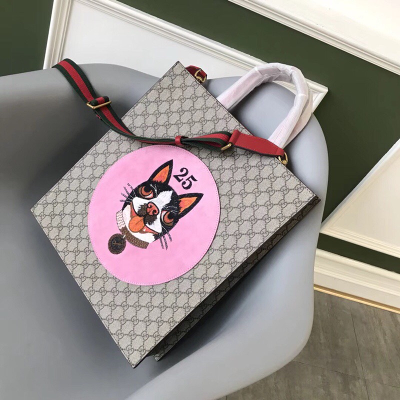 450950 Gucci 梗犬波士顿Bosco图案 高级人造帆布 购物袋 