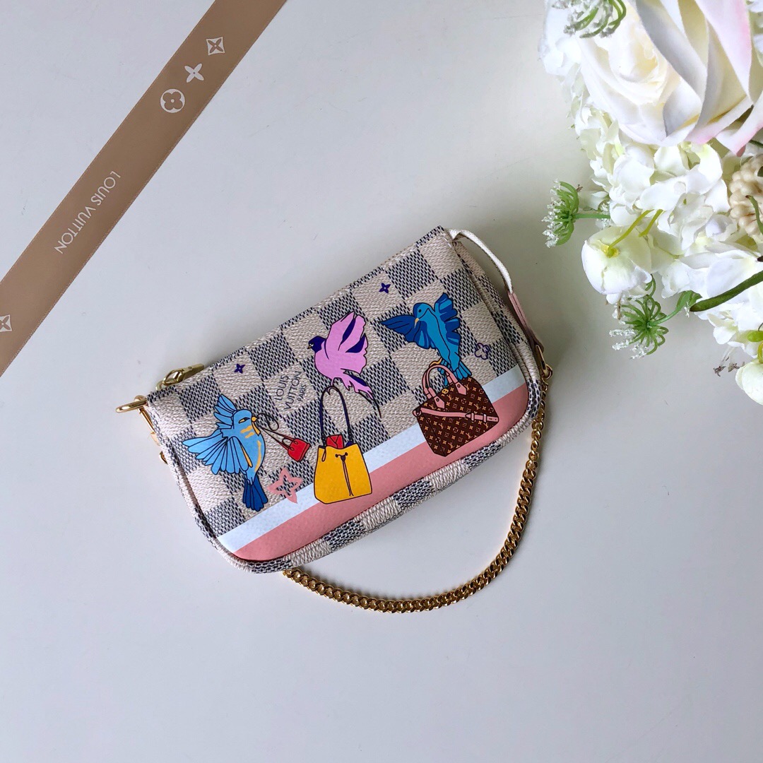 N64451 LV Mini Pochette Accessoires 小手袋 LV白格帆布小鸟图案女包