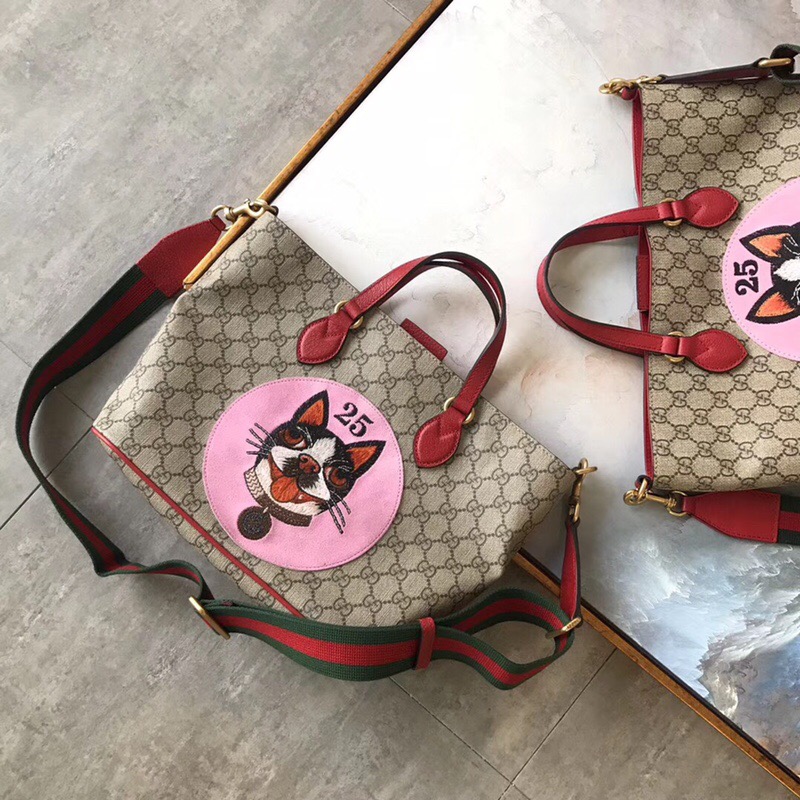 473887 Gucci 梗犬波士顿Bosco图案 高级人造帆布 手提袋 红色