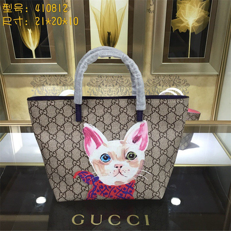 Gucci/古奇 卡通彩色LOGO印花双面儿童手提购物袋单肩女包410812