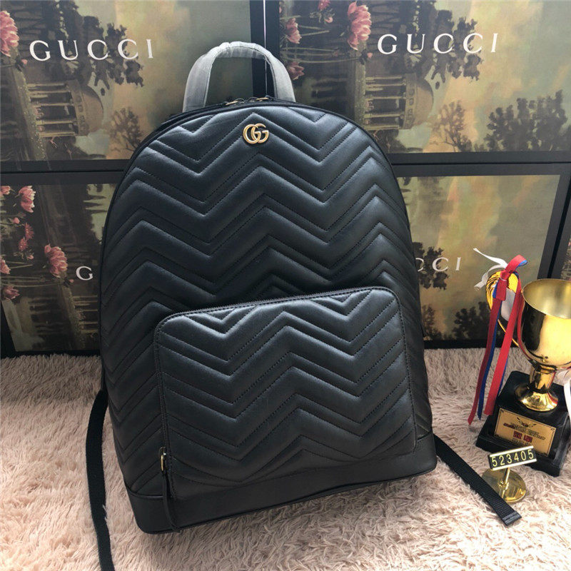 2018新款 Gucci/古奇男包 车缝线真皮双肩背包 523405 DTDQT 1000