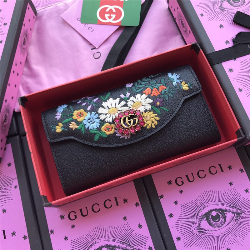 Gucci/古奇2018新品 古驰长款钱包钱夹复古刺绣花朵女包499310