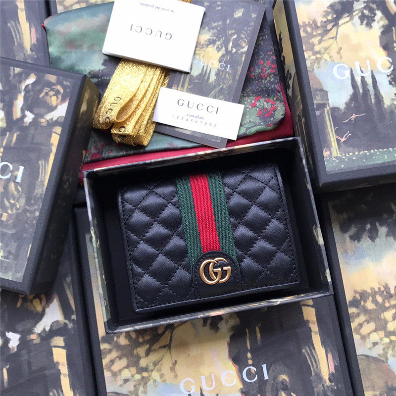 Gucci/古奇2018新款秋冬女士黑色拉链隔层钱包536453 0YKBT 1060 L11cm x A8,5cm x P3cm