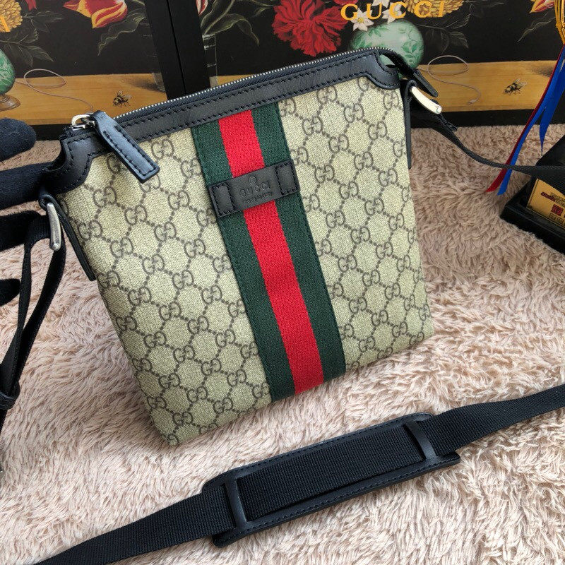 18新款Gucci/古奇男包 标志织带GG帆布单肩包?471454 KHNGN 9692