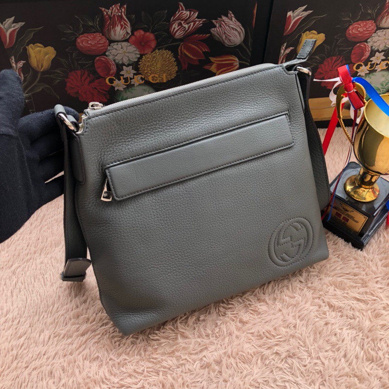 18新款Gucci/古奇男包 双G全皮男士斜挎包322059