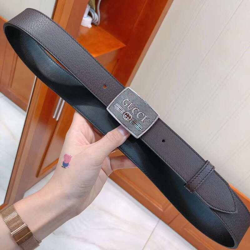 GUCCI 古奇双G 原版牛皮荔枝纹 金属腰带扣 超凡品味 进口牛皮