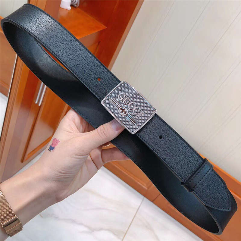 GUCCI 古奇双G 原版牛皮荔枝纹 金属腰带扣 超凡品味 进口牛皮