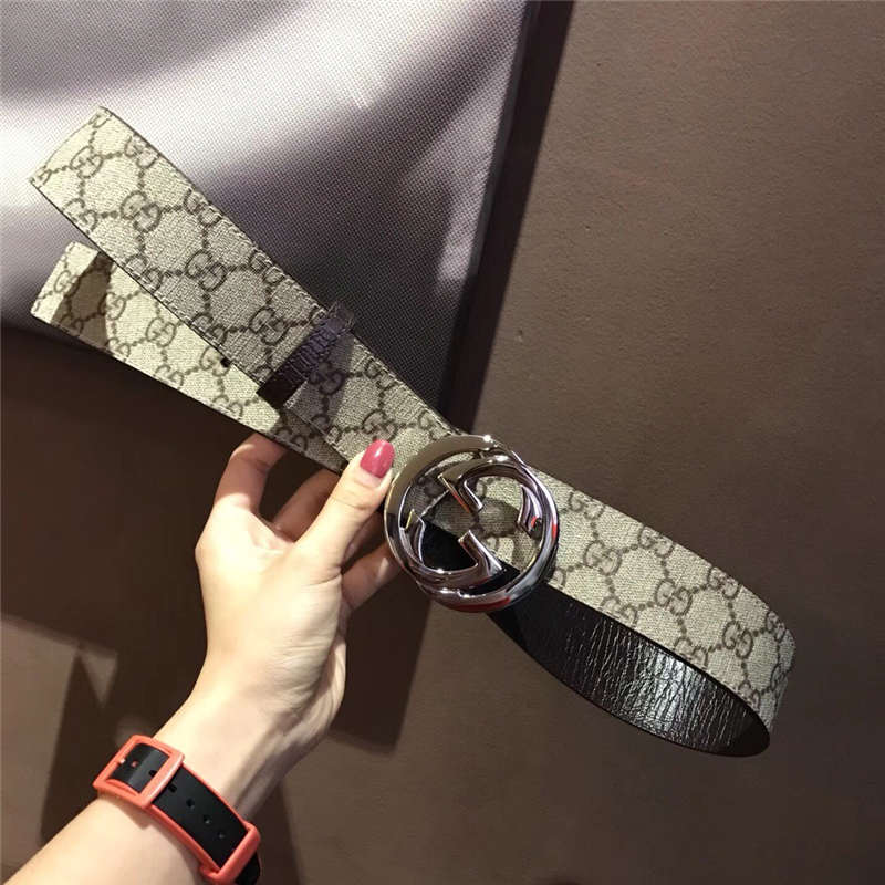 古驰 Gucci 2017新品 互扣式双G Caleido印花 进口人造革男士皮带 腰带