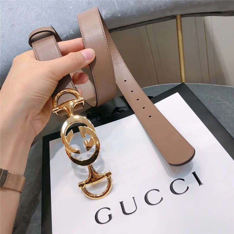 Gucci 新款 进口原版小牛皮压花 女士腰带 双G扣头女士皮带