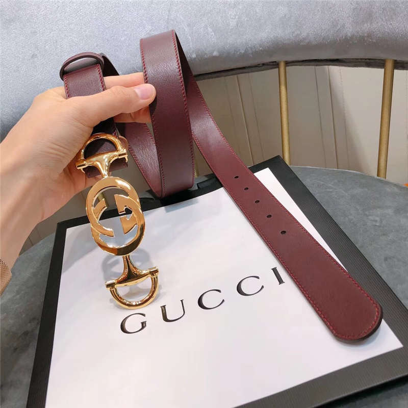 Gucci 新款 进口原版小牛皮压花 女士腰带 双G扣头女士皮带