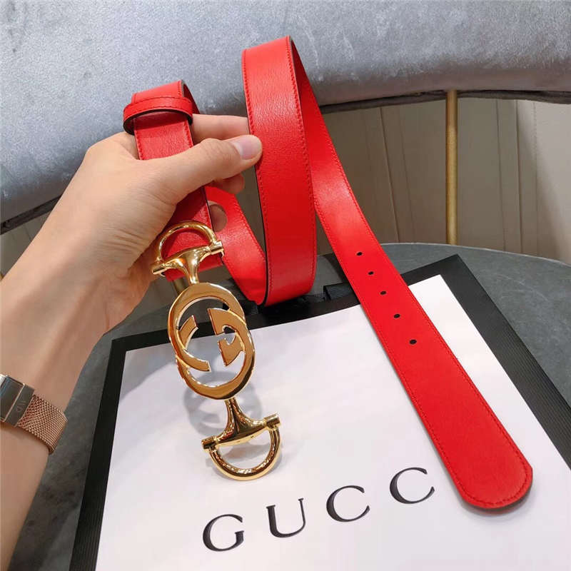 Gucci 新款 进口原版小牛皮压花 女士腰带 双G扣头女士皮带