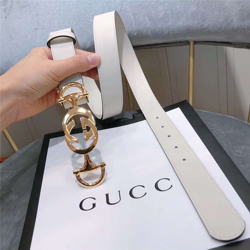 Gucci 新款 进口原版小牛皮压花 女士腰带 双G扣头女士皮带