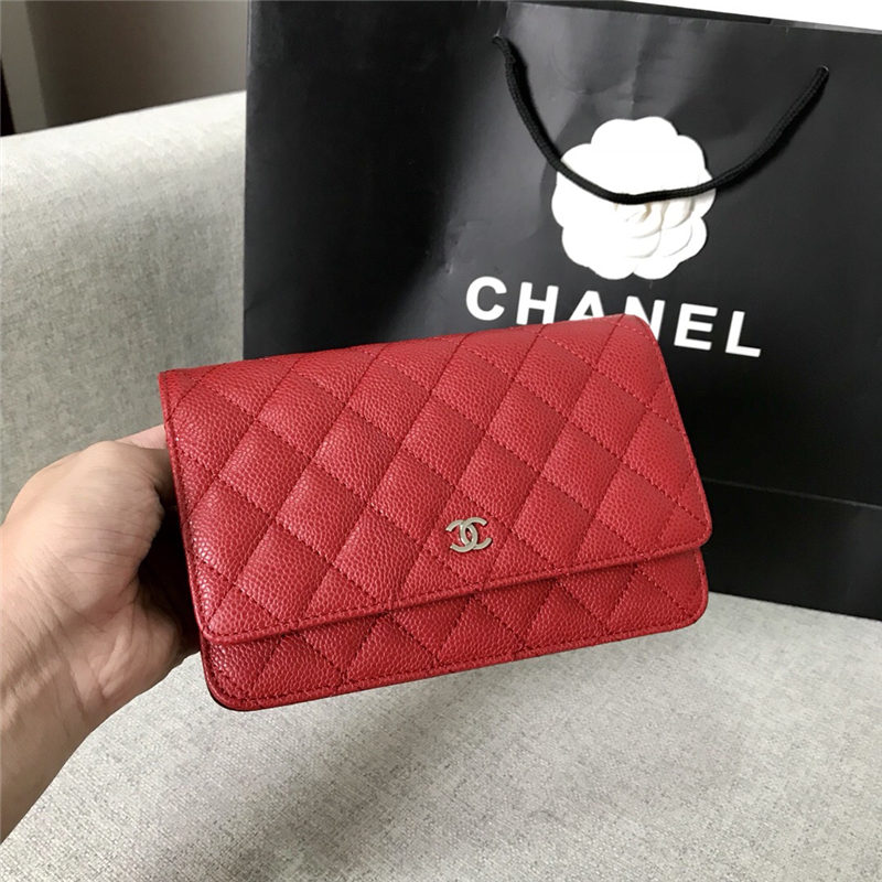 Chanel香奈儿WOC 链条包菱格纹漆皮羊皮单肩斜跨