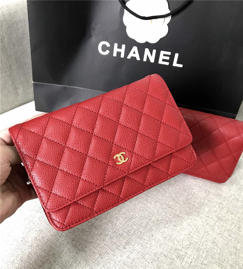 Chanel香奈儿WOC 链条包菱格纹漆皮羊皮单肩斜跨