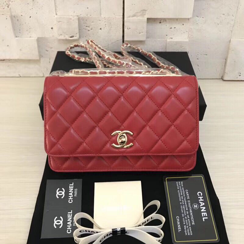 Chanel香奈儿WOC 链条包菱格纹漆皮羊皮单肩斜跨