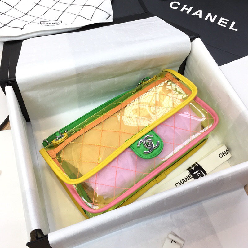 Chanel 香奈儿 cf果冻包透明菱格银扣肩背包 斜跨链条包
