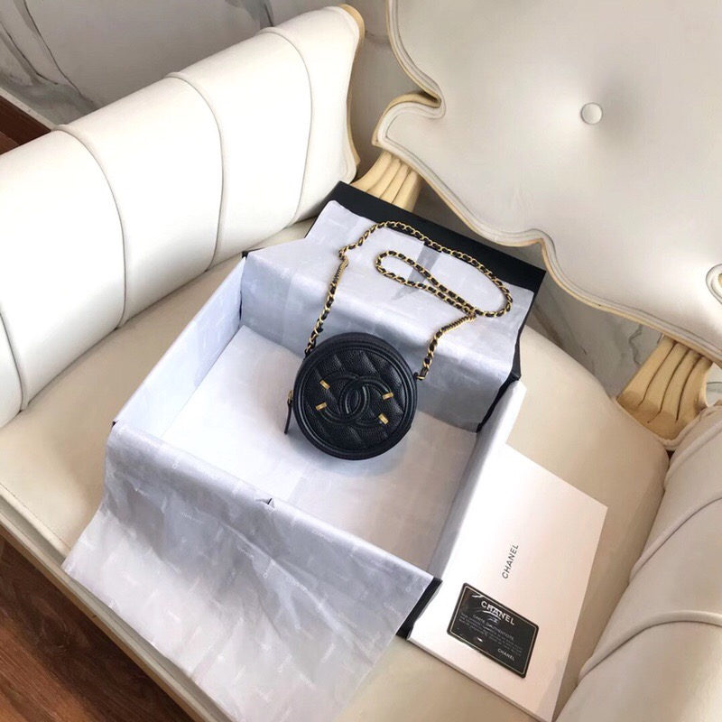 Chanel/香奈儿 双C logo小圆包圆饼链条单肩手拿包