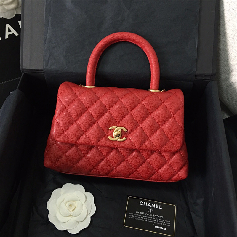 chanel/香奈儿包 coco handle牛皮蜥蜴皮手柄手提包单肩斜挎l链条包