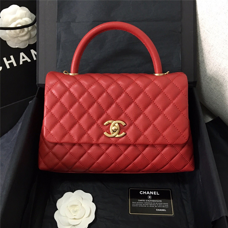chanel/香奈儿包 coco handle牛皮蜥蜴皮手柄手提包单肩斜挎l链条包