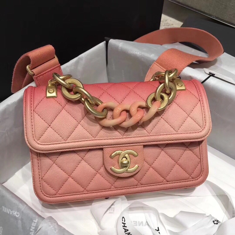  chanel/香奈儿 19早春新款 渐变色翻盖口盖包宽肩带菱格链条女包