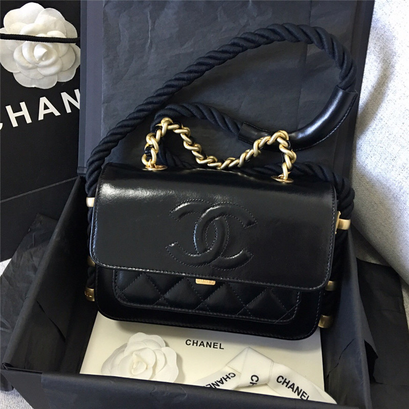chanel/香奈儿 19SS早春度假系列复古单肩斜挎手提链条女士包油蜡牛皮
