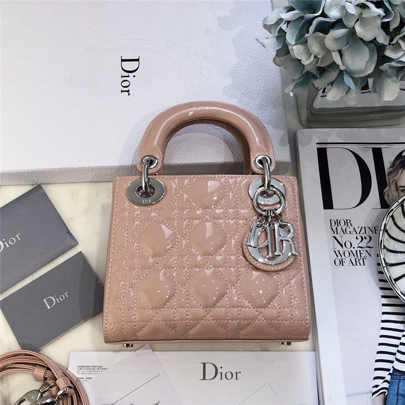  Dior/迪奥 三格漆皮戴妃包亮皮金银链条包 单肩斜挎女包