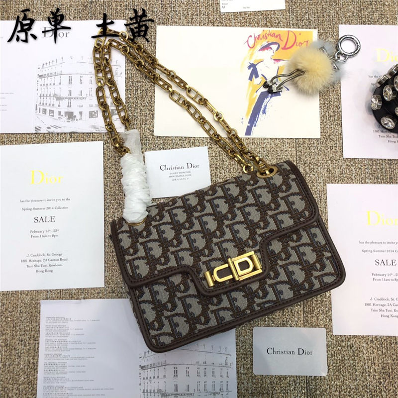 Dior/迪奥 新款 Dioraddict 翻盖印花logo帆布小方包链条包单肩斜挎包女包