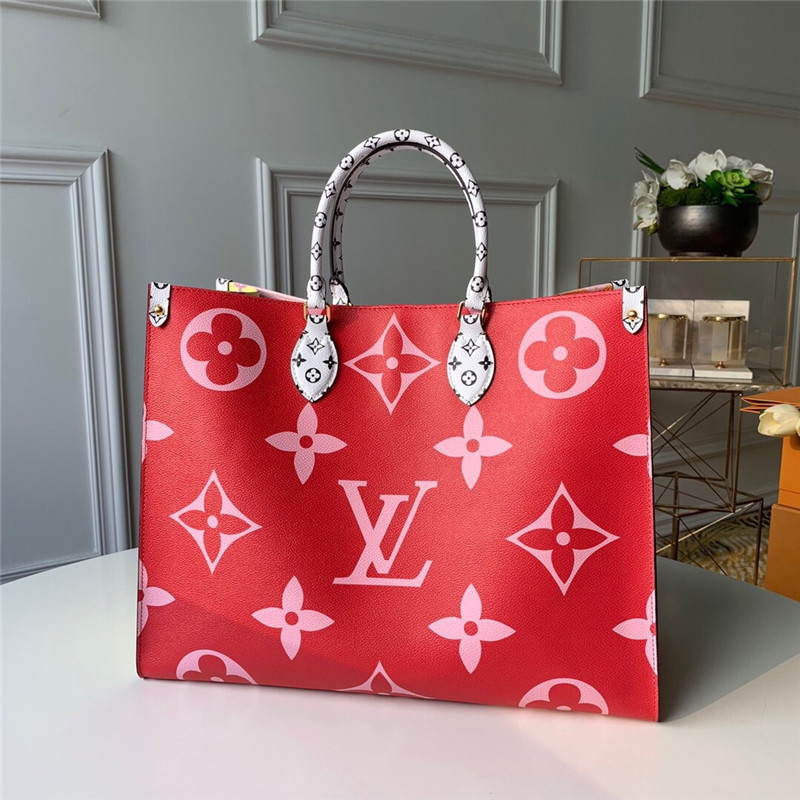 M44569 LV ONTHEGO 手袋 超大号 Monogram 印花迷你Monogram饰边 红色