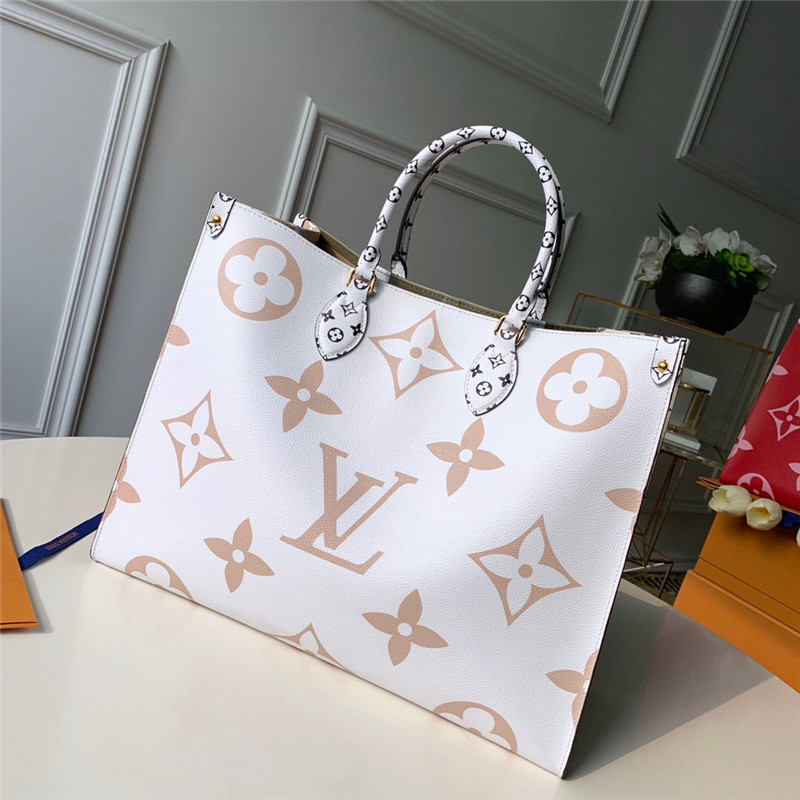 M44571 LV ONTHEGO 手袋 超大号 Monogram 印花迷你Monogram饰边奶白