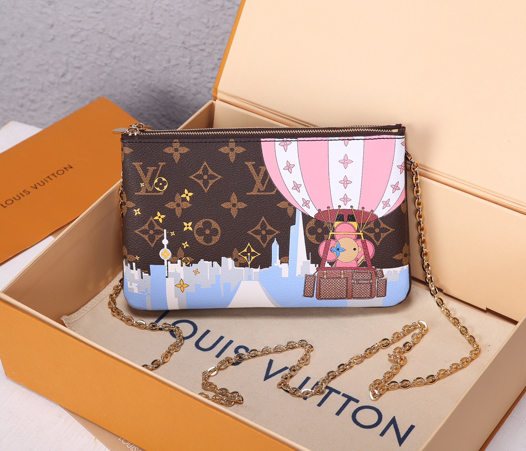 LV Pochette Double Zip  Vivienne Ｍ68486 CHAIN BAG  20X12.5X3CM