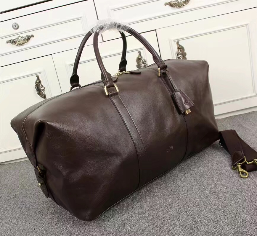 MULBERRY WOMENS MENS TRAVEL DUFFLE BAG HANDBAG 7134L 52X37X23CM BROWN BLACK DARK COFFEE