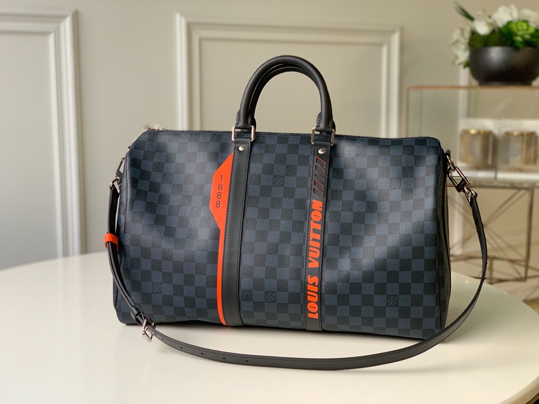 LV KEEPALL BANDOULIèRE 45  DUFFLE  TRAVEL BAG Damier Cobalt  N40166 45.0 x 27.0 x 20.0 cm 