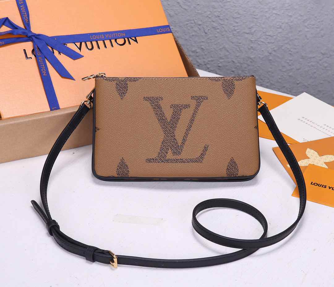 LV Double Zip Pochette Monogram Giant Reverse M69203 20x12.5x3CM